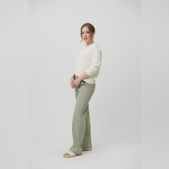 elims Malibu Wide-Leg Chino Trouser High Waist Sage Green Sz 28 Long (XL) NEW - Picture 2 of 13
